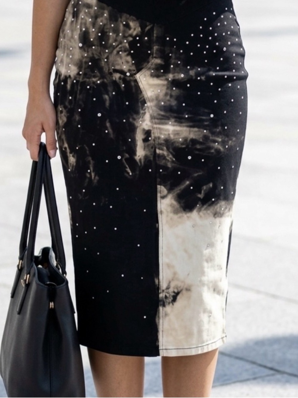Vintage Large Isabel D Diamond Tie Die Black & Brown Long Jean Skirt
